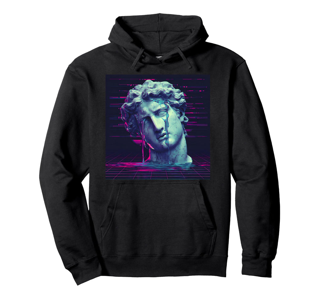 Vaporwave Dripping Statue Head Hoodie - Fun Novelty Design Men Women - T-Shirt, Sweatshirt, Hoodie