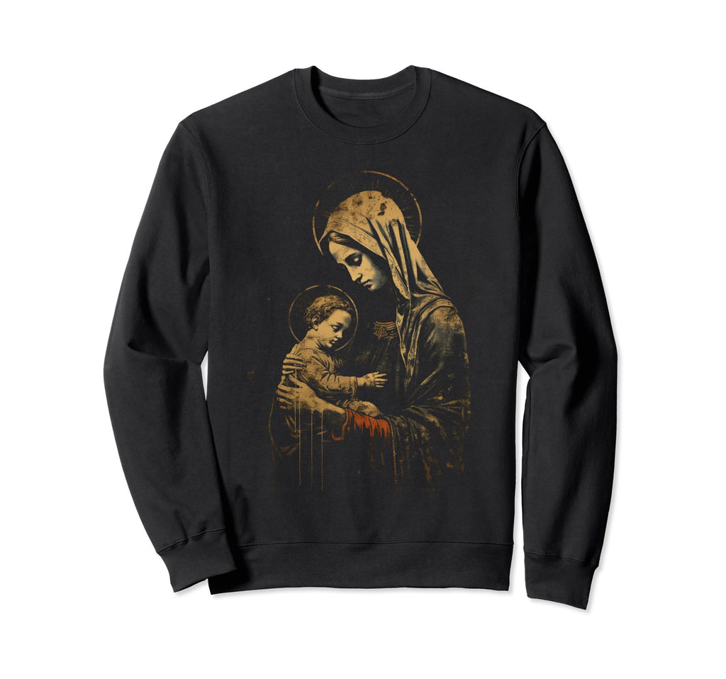 Mary Jesus Distressed 90S Goth Sweatshirt - Graphic Print for Adults - T-Shirt, Sweatshirt, Hoodie