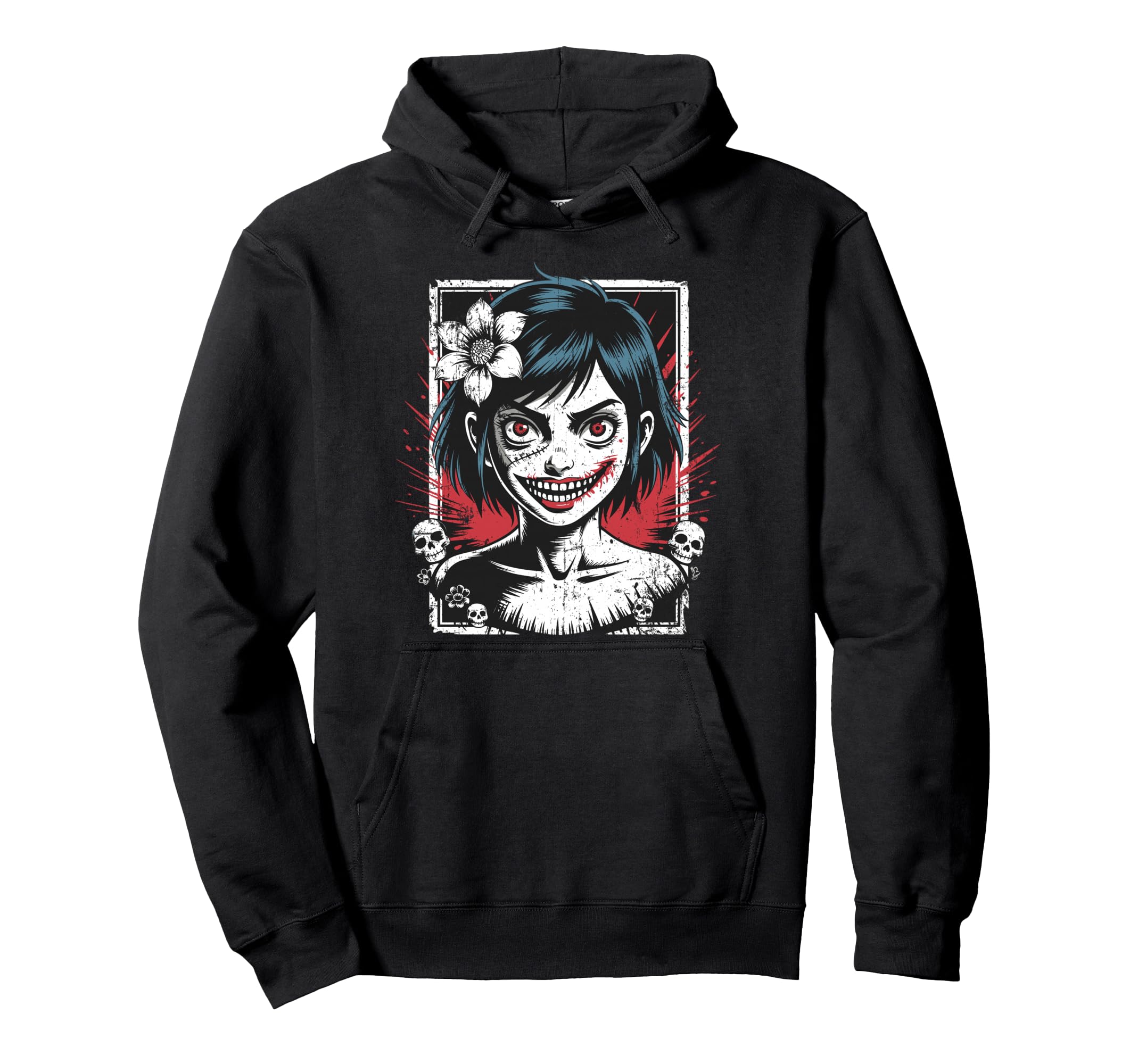 Horror Anime Goth Creepy Japanese Hoodie - Aesthetic Graphic for Adults - T-Shirt, Sweatshirt, Hoodie