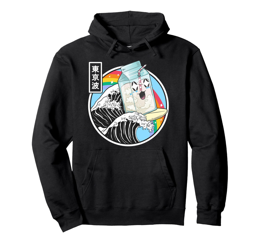 Surfing Milk Carton Kanagawa Wave Kawaii Hoodie - Graphic Print for Adults - T-Shirt, Sweatshirt, Hoodie