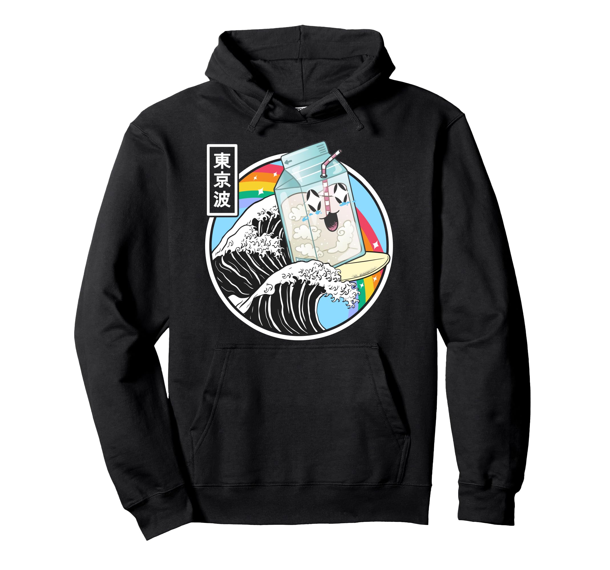 Surfing Milk Carton Kanagawa Wave Kawaii Hoodie - Graphic Print for Adults - T-Shirt, Sweatshirt, Hoodie