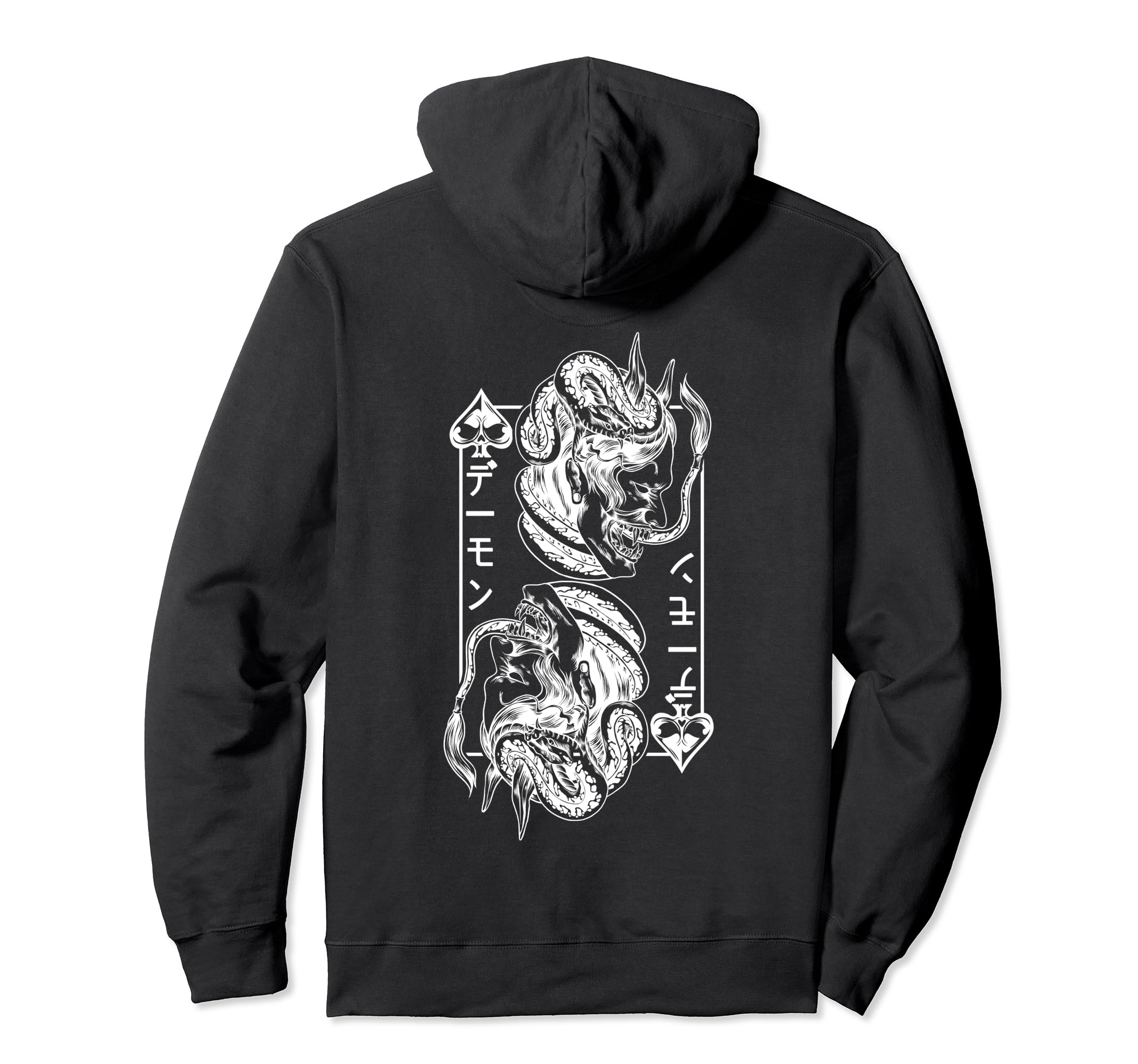 Backprint Japanese Oni Mask Demon Mask Hoodie - Minimalist Print Unisex - T-Shirt, Sweatshirt, Hoodie