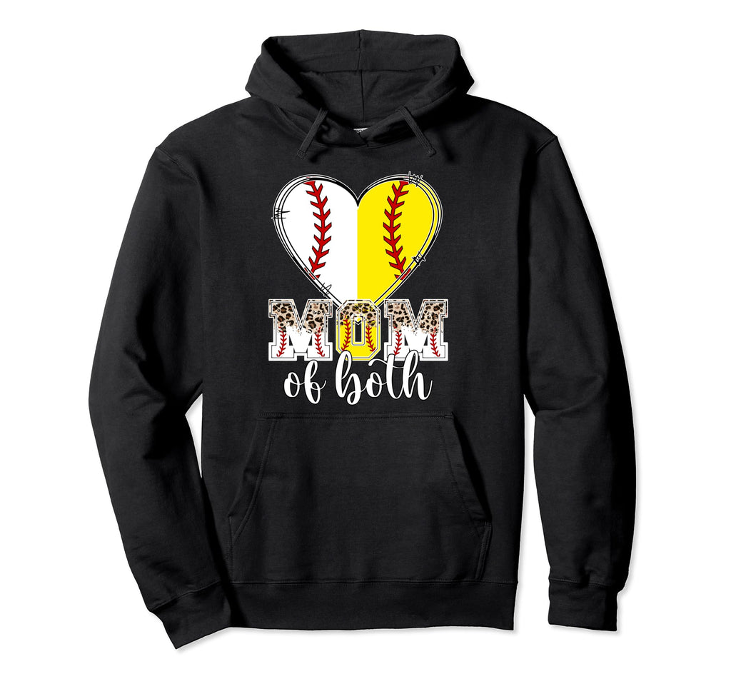 Mom Both Heart Softball Baseball Mom Hoodie - Custom Art Print Unisex - T-Shirt, Sweatshirt, Hoodie