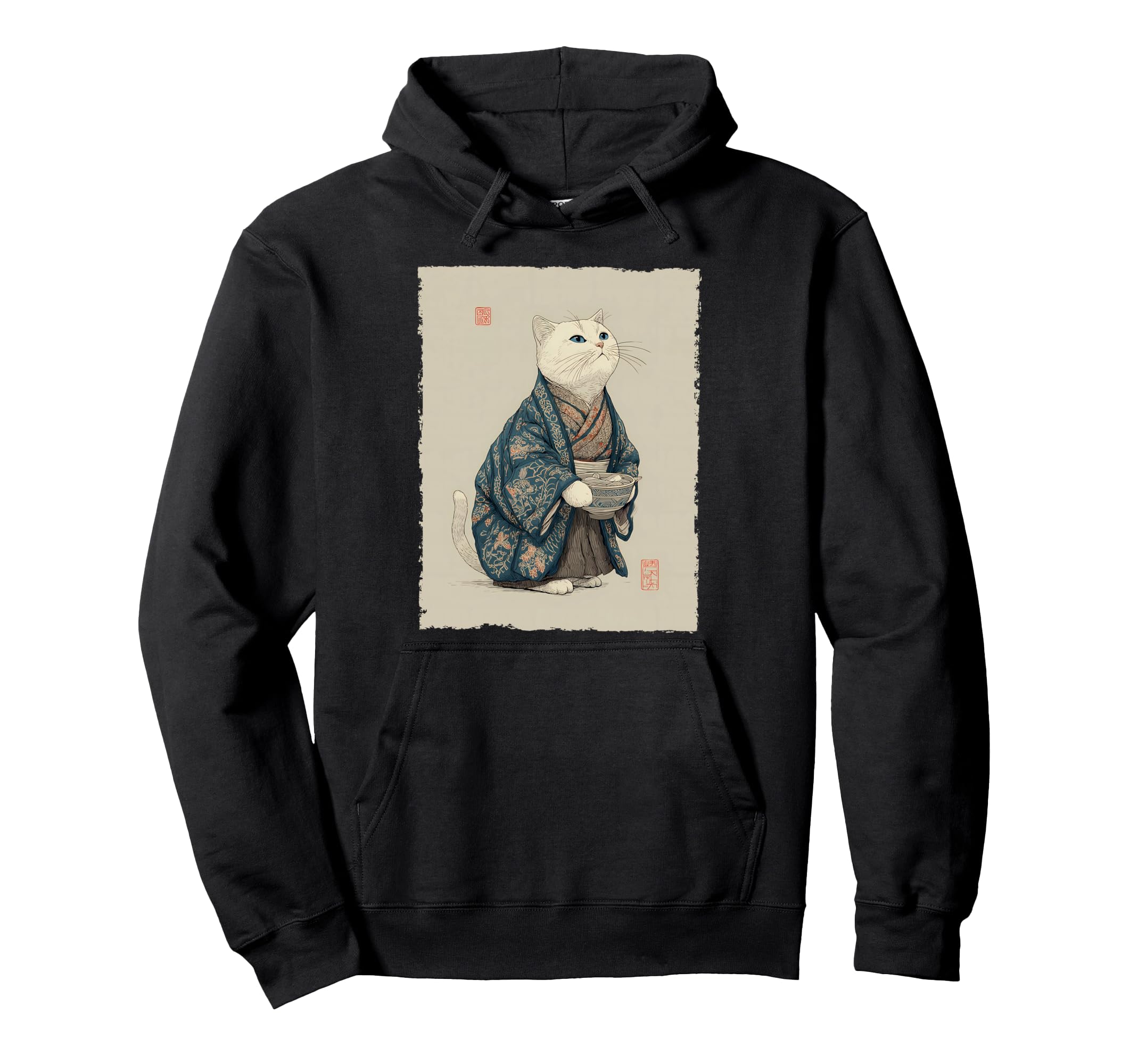 Samurai Cat Ramen Aesthetic Japanese Hoodie - Custom Art Print Men Women - T-Shirt, Sweatshirt, Hoodie