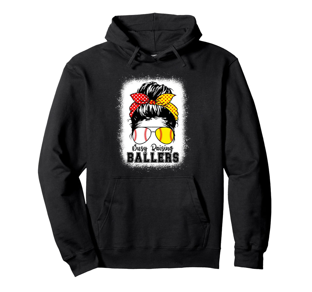 Busy Raising Ballers Mom Both Baseball Hoodie - Trendy Graphic for Adults - T-Shirt, Sweatshirt, Hoodie