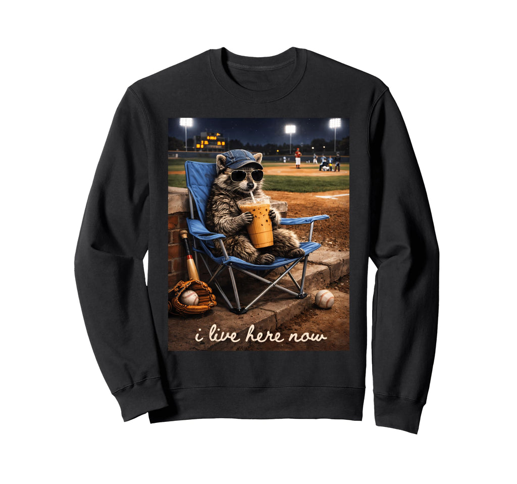 I Live Here Now Racoon Drinking Sweatshirt - Fun Novelty Design for Adults - T-Shirt, Sweatshirt, Hoodie