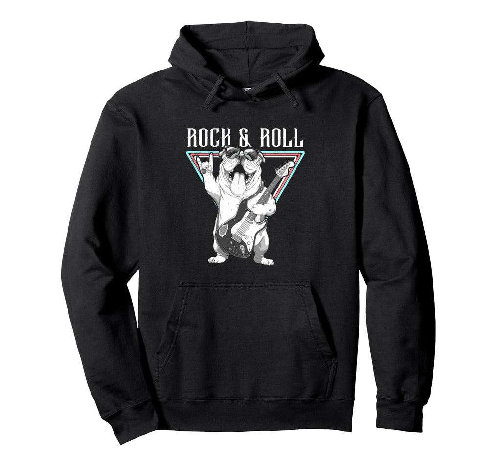 Rock Roll Bulldog Guitar Vibes Hoodie - Streetwear Style Men Women - T-Shirt, Sweatshirt, Hoodie