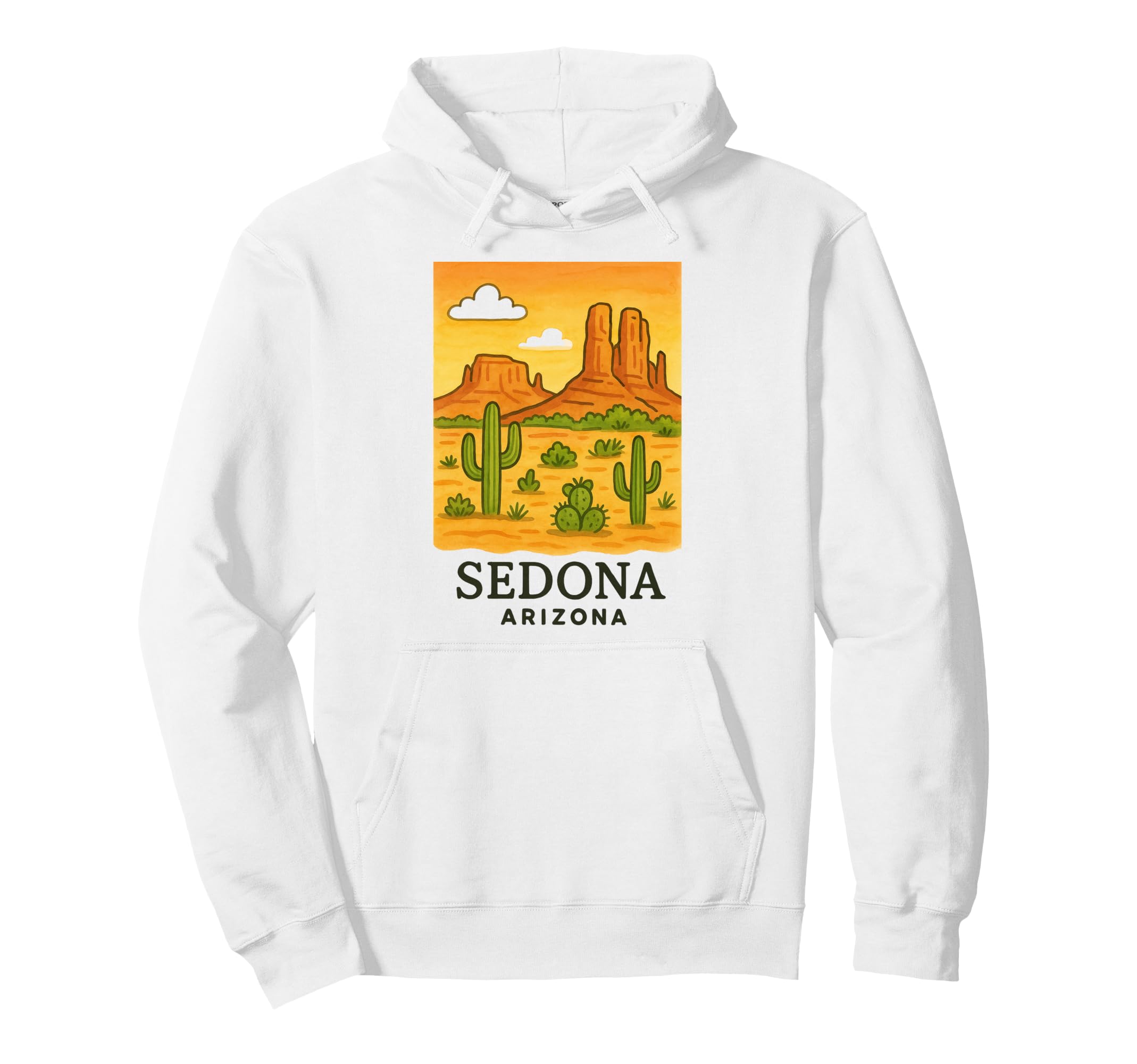 Sedona Cactus Desert Vibes Landscape Hoodie - Minimalist Print Men Women - T-Shirt, Sweatshirt, Hoodie