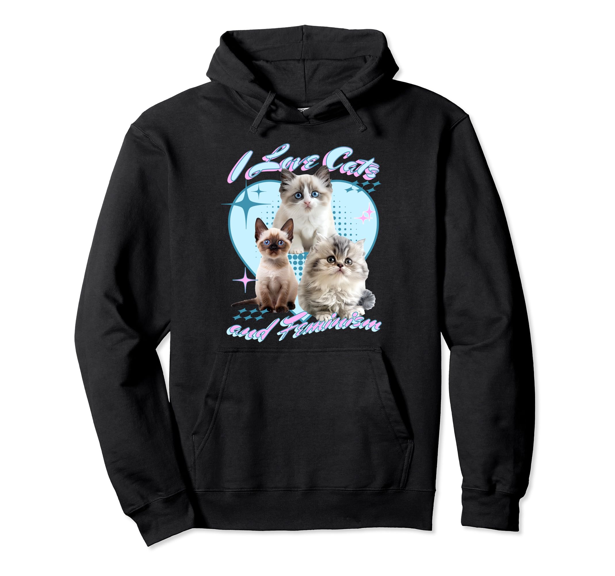 I Love Cats And Feminism Y2K Kawaii Hoodie - Unique Graphic Men Women - T-Shirt, Sweatshirt, Hoodie