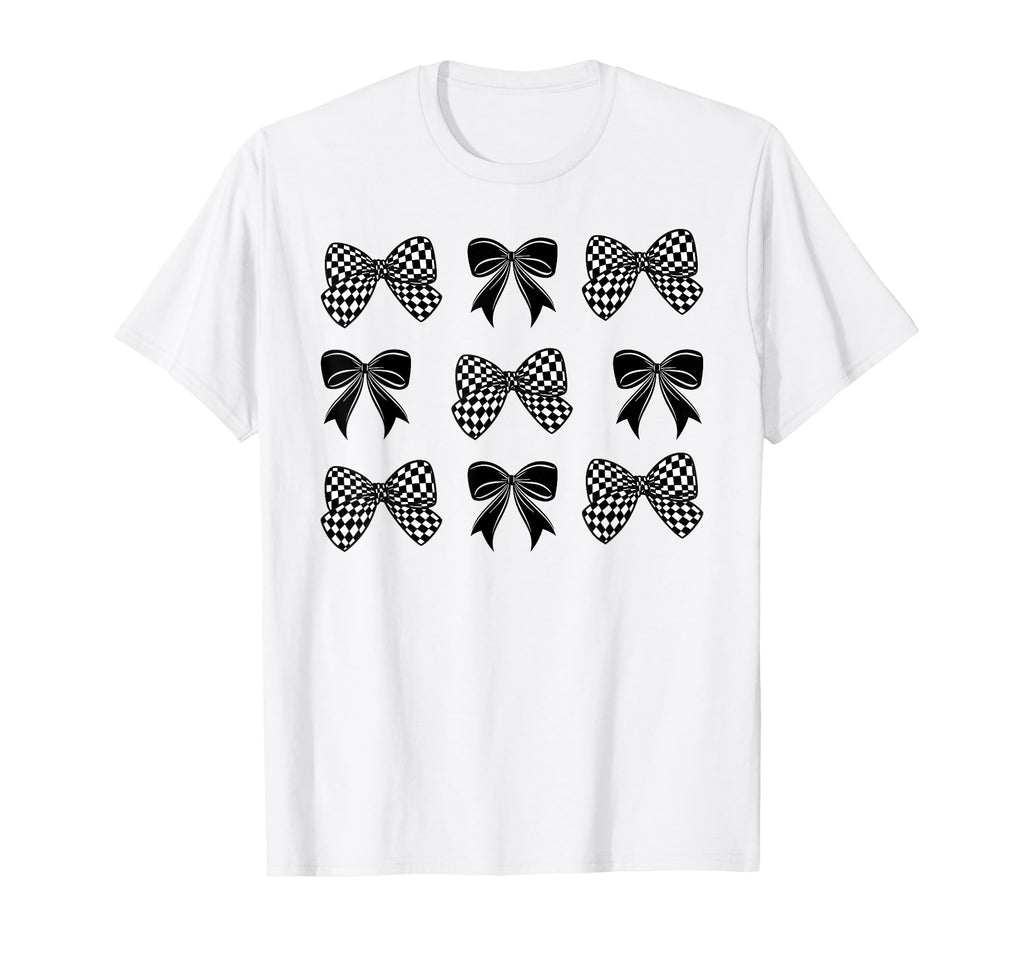 Coquette Bow Checked Flag Racing Car T-Shirt - Trendy Graphic Men Women - T-Shirt, Sweatshirt, Hoodie