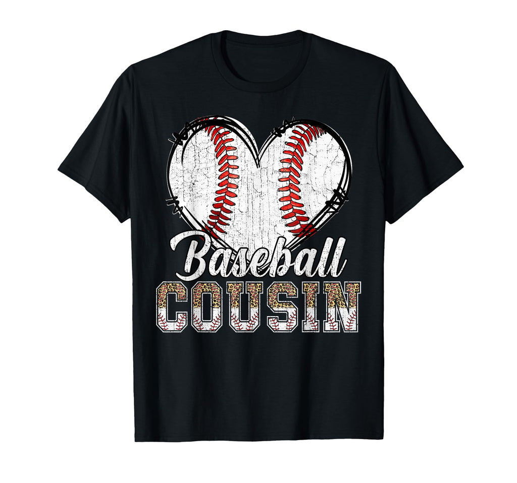 Softball Baseball Cousin Heart Leopard T-Shirt - Unique Graphic Unisex - T-Shirt, Sweatshirt, Hoodie