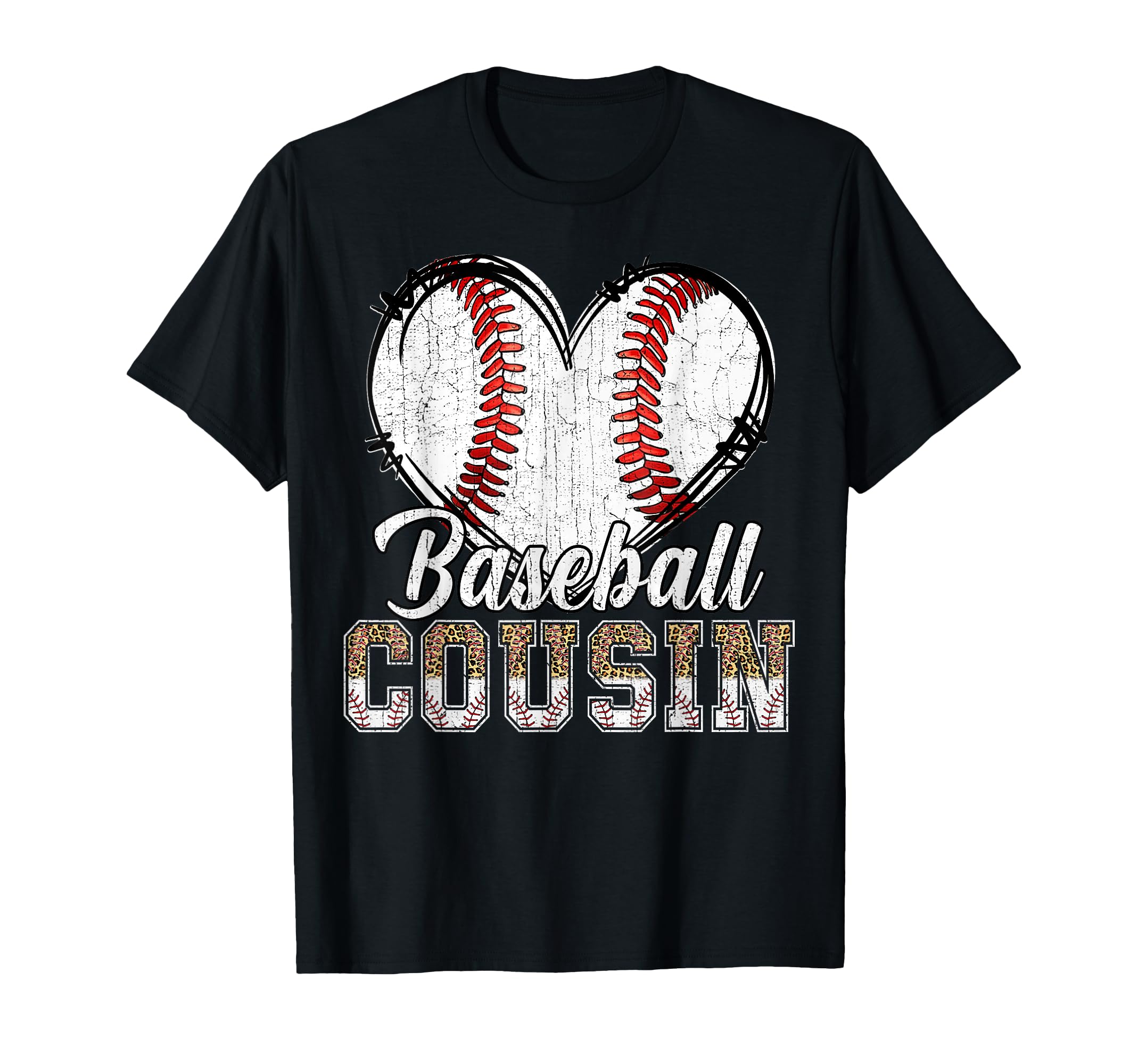 Softball Baseball Cousin Heart Leopard T-Shirt - Unique Graphic Unisex - T-Shirt, Sweatshirt, Hoodie