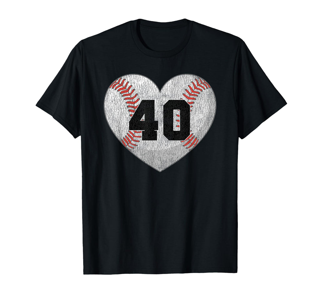 Baseball Number 40 Distressed Heart T-Shirt - Unique Graphic for Adults - T-Shirt, Sweatshirt, Hoodie