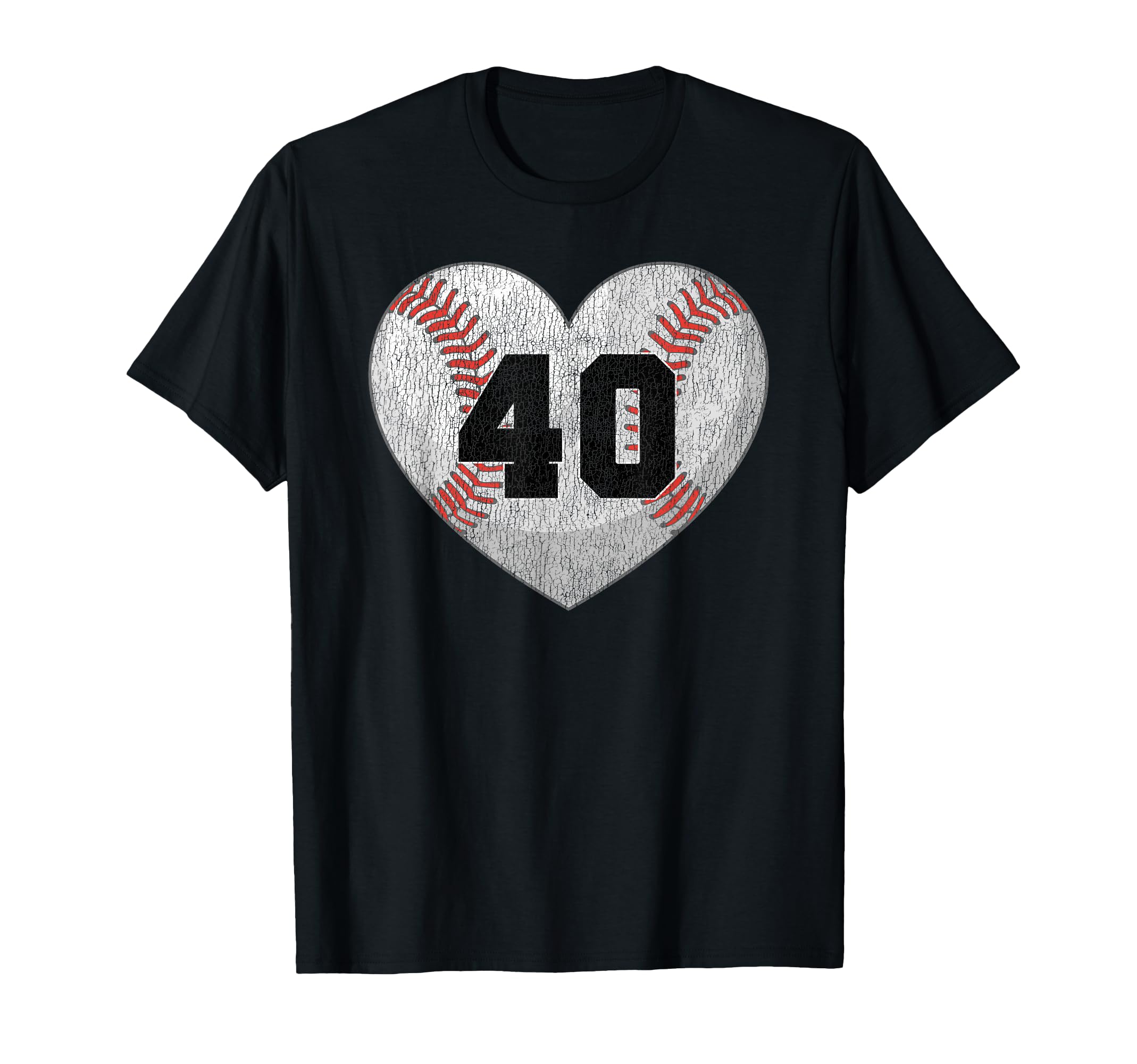 Baseball Number 40 Distressed Heart T-Shirt - Unique Graphic for Adults - T-Shirt, Sweatshirt, Hoodie