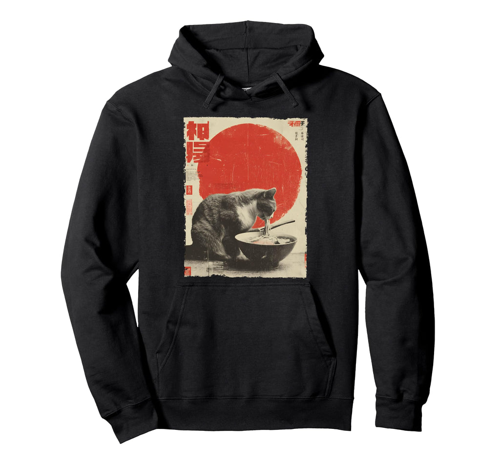 Cat Ramen Aesthetic Japanese Ukiyo E Hoodie - Aesthetic Graphic Men Women - T-Shirt, Sweatshirt, Hoodie