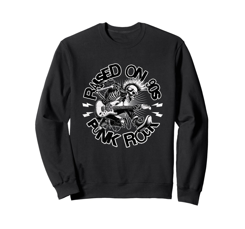 Raised 90S Rock Skeleton Guitar Sweatshirt - Aesthetic Graphic for Adults - T-Shirt, Sweatshirt, Hoodie