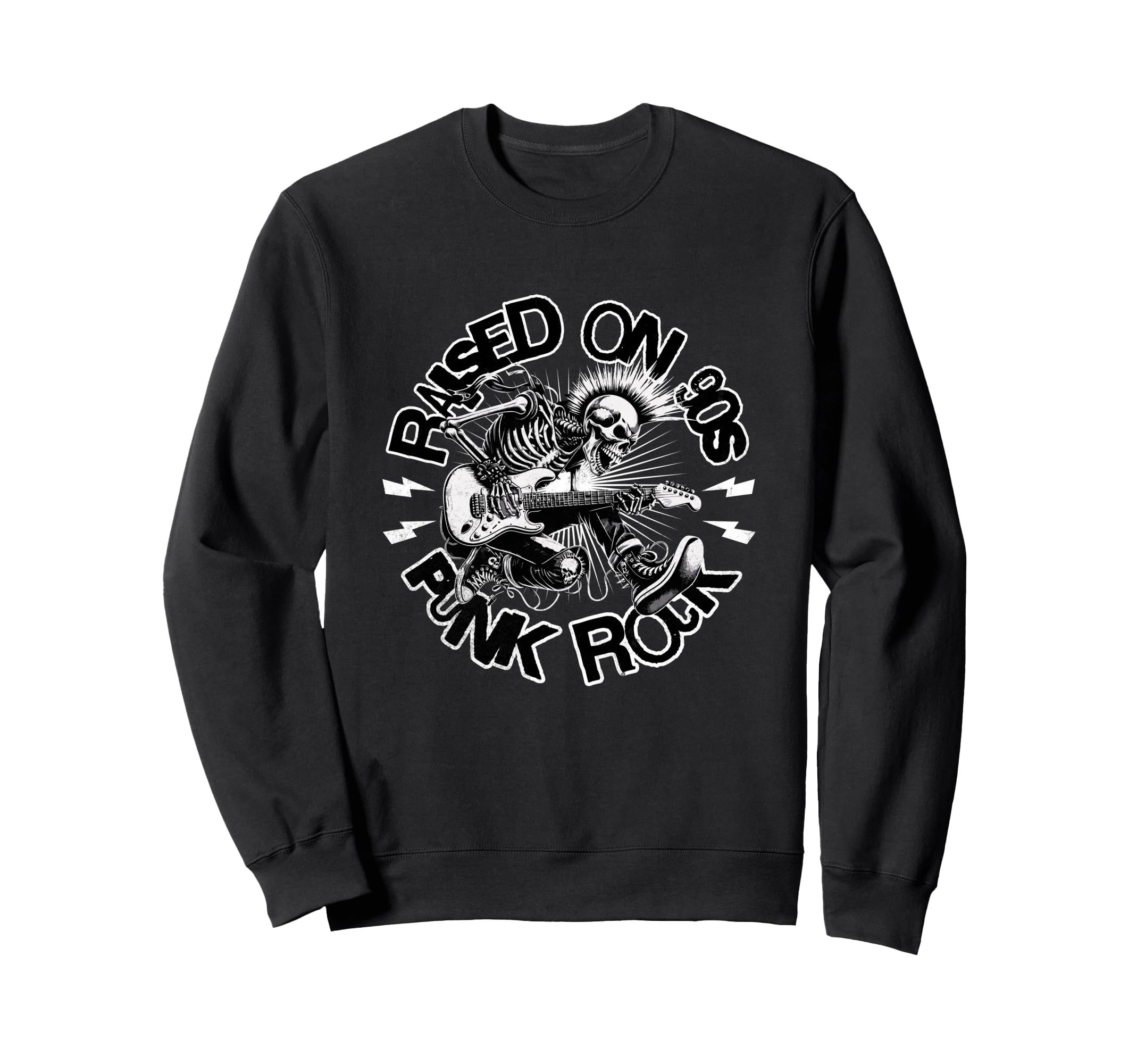 Raised 90S Rock Skeleton Guitar Sweatshirt - Aesthetic Graphic for Adults - T-Shirt, Sweatshirt, Hoodie