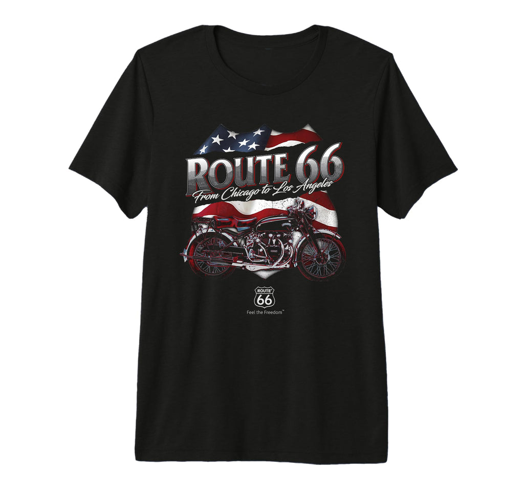 Route 66 Us Flag Motorcycle Tri Blend T-Shirt - Trendy Graphic Men Women - T-Shirt, Sweatshirt, Hoodie