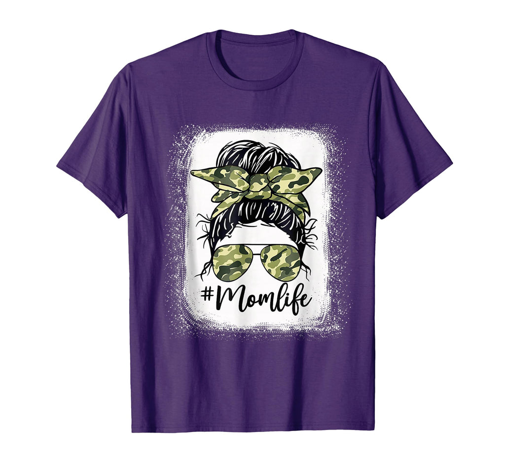 Camouflage Mom Life Messy Bun Bleached T-Shirt - Trendy Graphic Men Women - T-Shirt, Sweatshirt, Hoodie