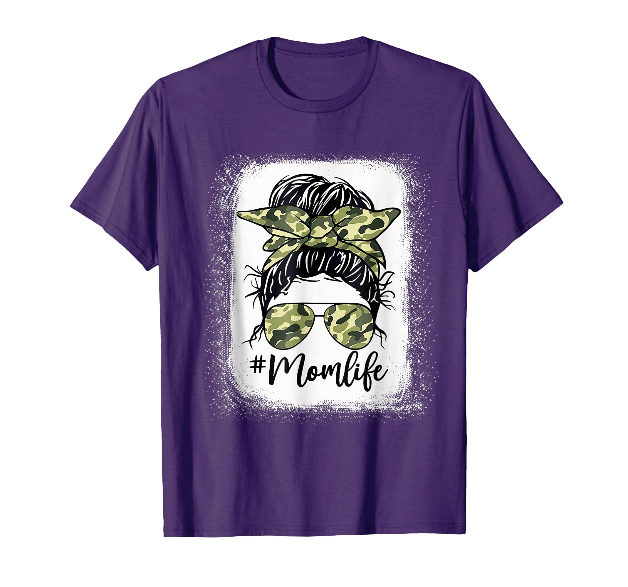 Camouflage Mom Life Messy Bun Bleached T-Shirt - Trendy Graphic Men Women - T-Shirt, Sweatshirt, Hoodie