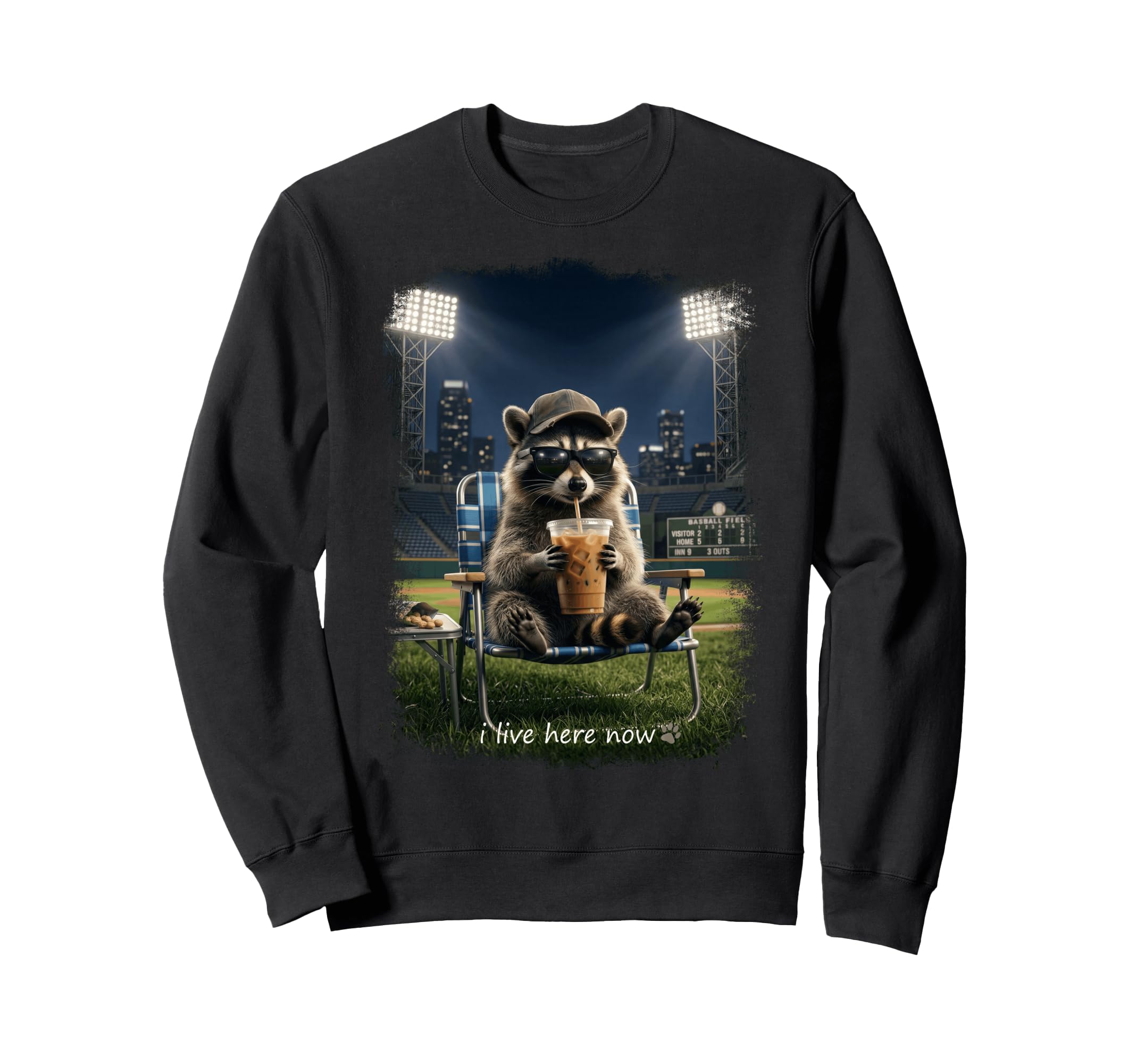Funny Raccoon Ballfield Baseball Sweatshirt - Novelty Apparel for Adults - T-Shirt, Sweatshirt, Hoodie