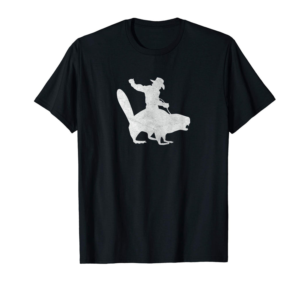 Cowboy Riding Beaver Distressed T-Shirt - Fun Novelty Design Men Women - T-Shirt, Sweatshirt, Hoodie