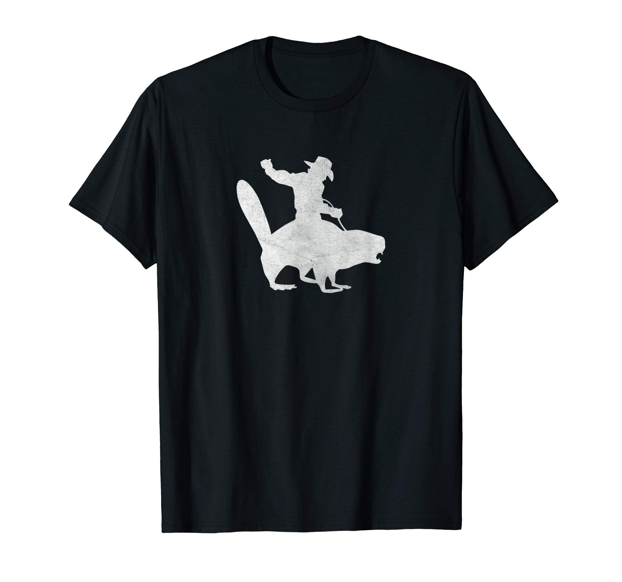 Cowboy Riding Beaver Distressed T-Shirt - Fun Novelty Design Men Women - T-Shirt, Sweatshirt, Hoodie