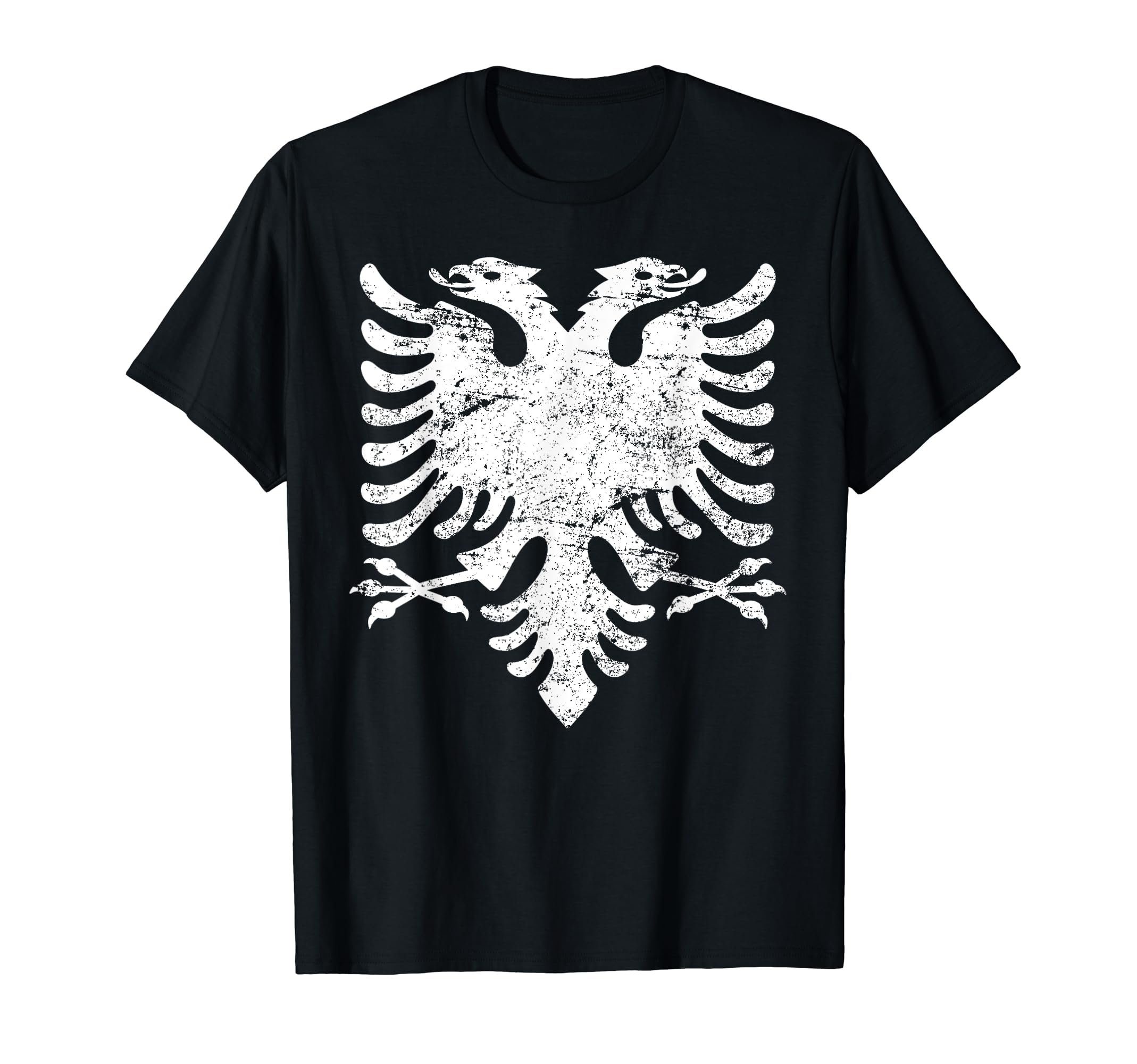 Albanian Eagle Flag Distressed White T-Shirt - Graphic Print for Adults - T-Shirt, Sweatshirt, Hoodie