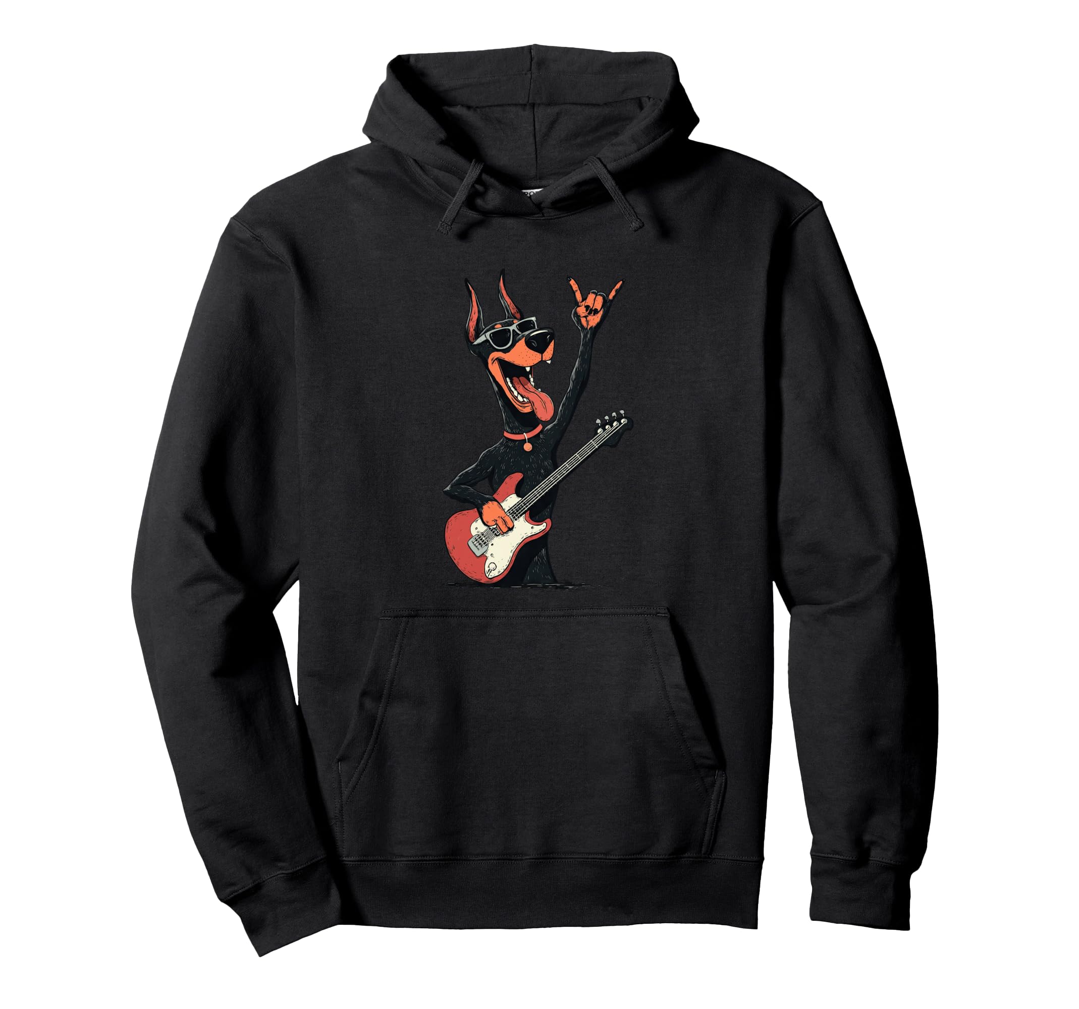 Funny Rock Dog Guitar Playing Cartoon Hoodie - Unique Graphic Men Women - T-Shirt, Sweatshirt, Hoodie
