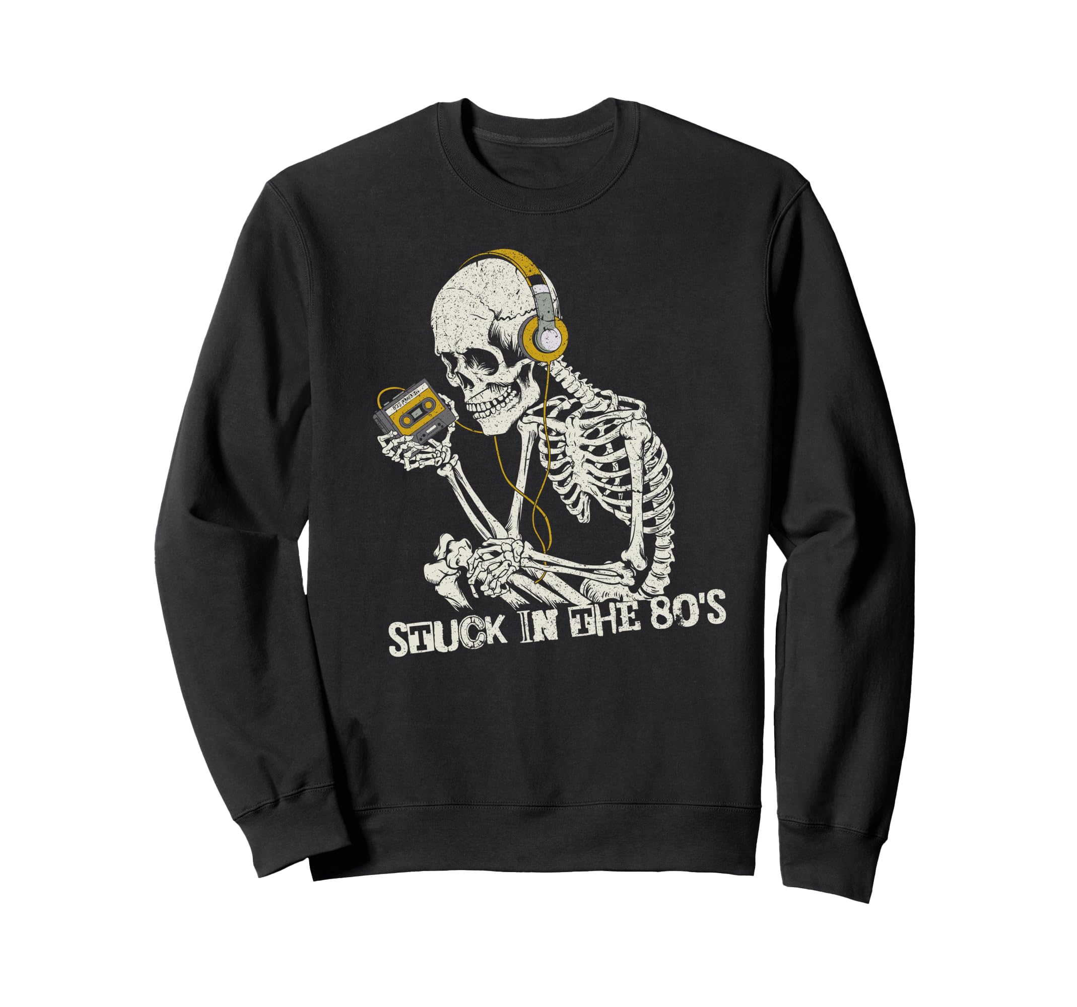 Stuck 80S Funny Skeleton Cassette Sweatshirt - Minimalist Print for Adults - T-Shirt, Sweatshirt, Hoodie
