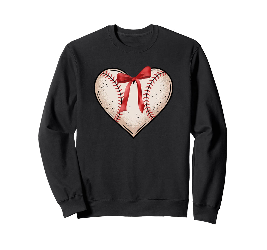 Baseball Heart Red Bow Sweatshirt - Trendy Graphic for Adults - T-Shirt, Sweatshirt, Hoodie
