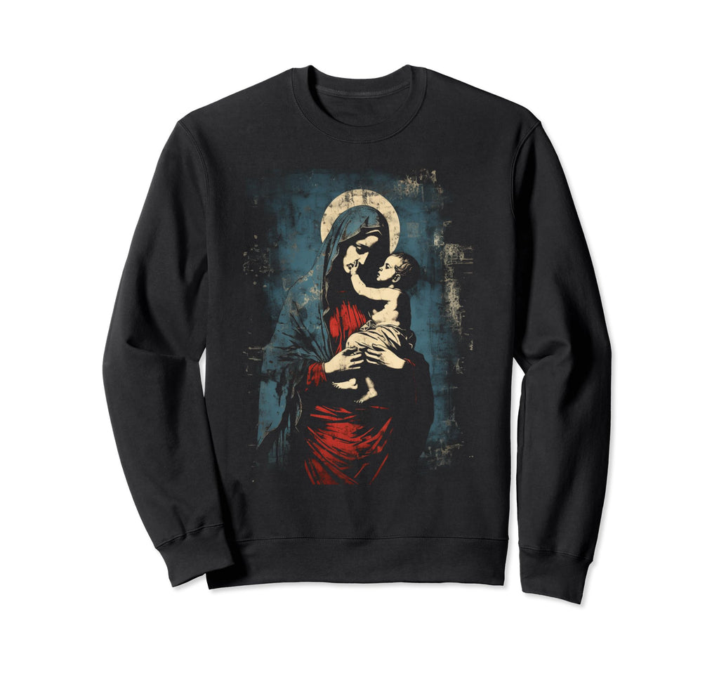 Mary Jesus Distressed 90S Goth Grunge Sweatshirt - Novelty Apparel Unisex - T-Shirt, Sweatshirt, Hoodie