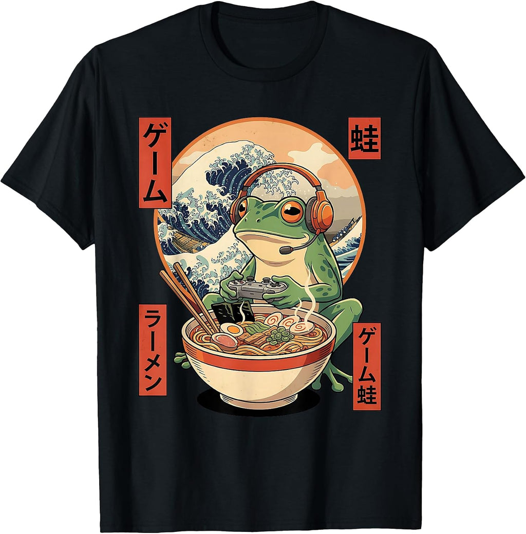 Funny Frog Japanese Gamer Ramen Anime Apparel - Adult & Kids T-Shirts, Sweatshirts & Hoodies apparel design preview 1