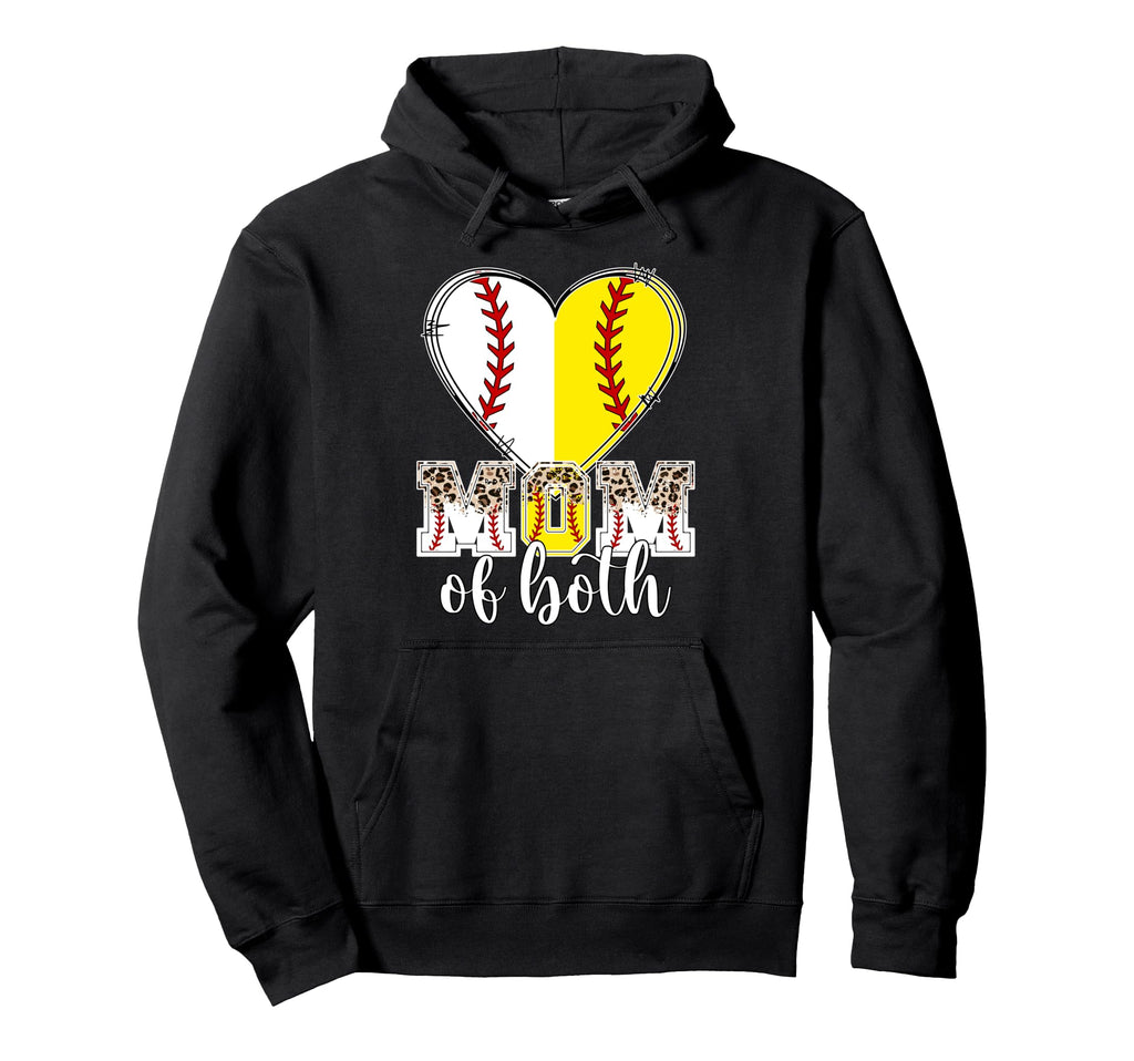 Mom Both Heart Softball Baseball Mom Hoodie - Fun Novelty Design Unisex - T-Shirt, Sweatshirt, Hoodie