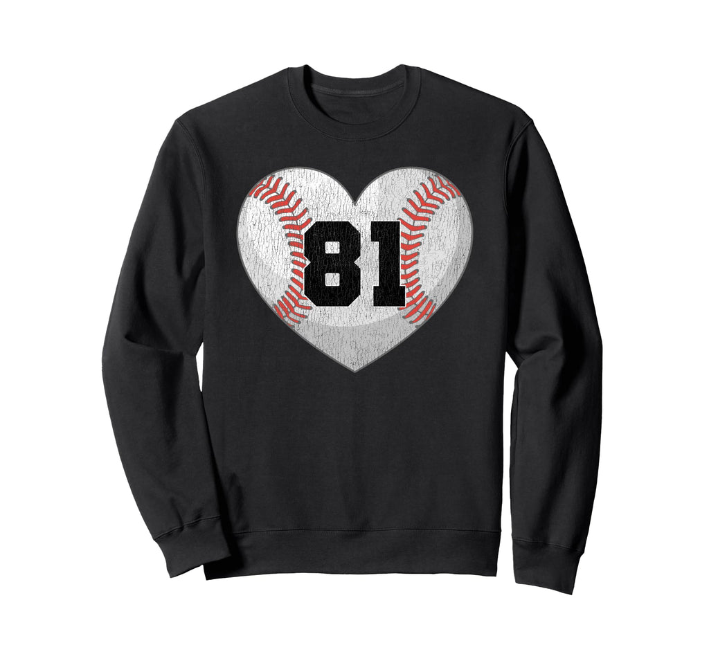 Baseball Number 81 Distressed Sweatshirt - Fun Novelty Design for Adults - T-Shirt, Sweatshirt, Hoodie