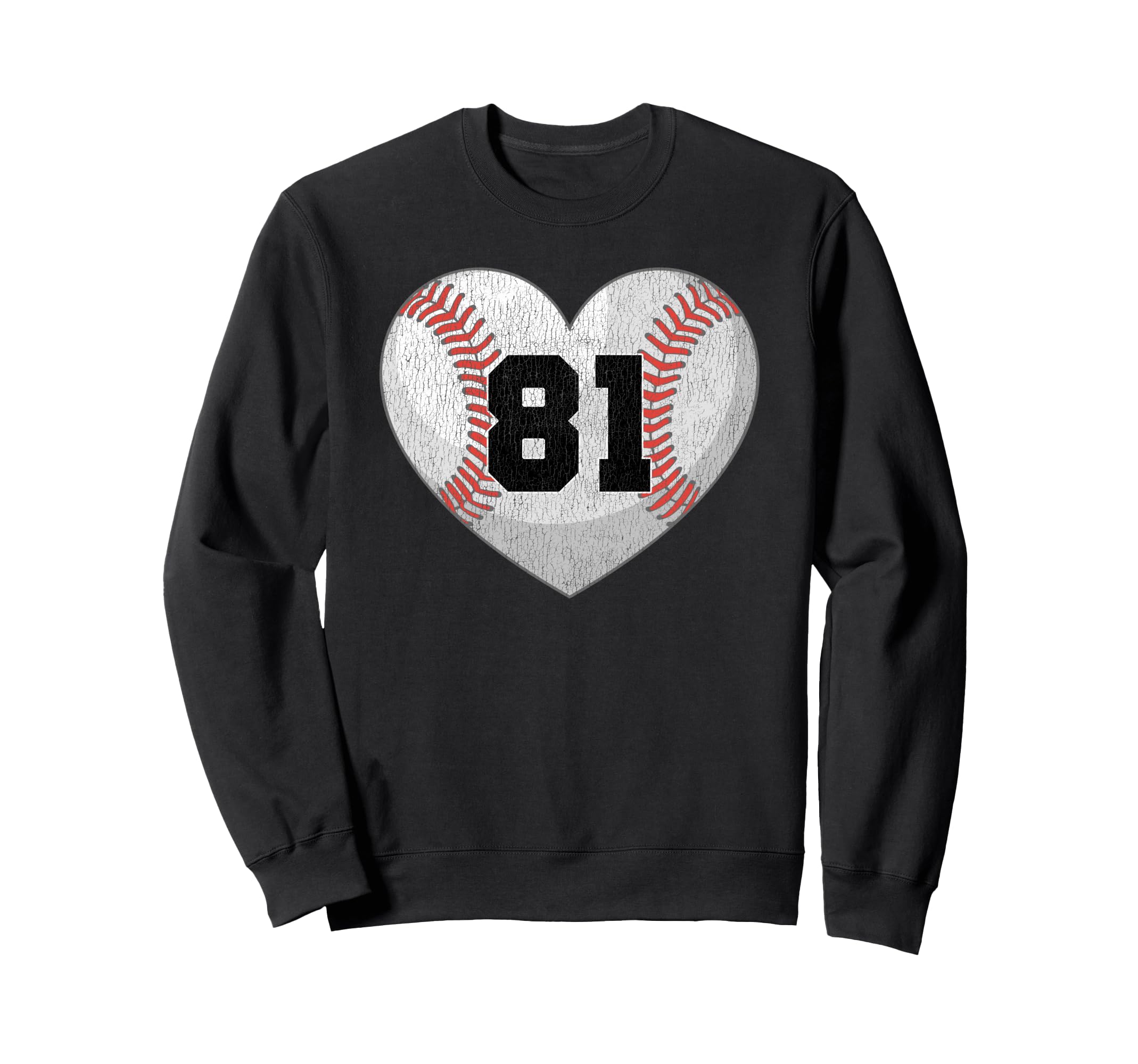 Baseball Number 81 Distressed Sweatshirt - Fun Novelty Design for Adults - T-Shirt, Sweatshirt, Hoodie