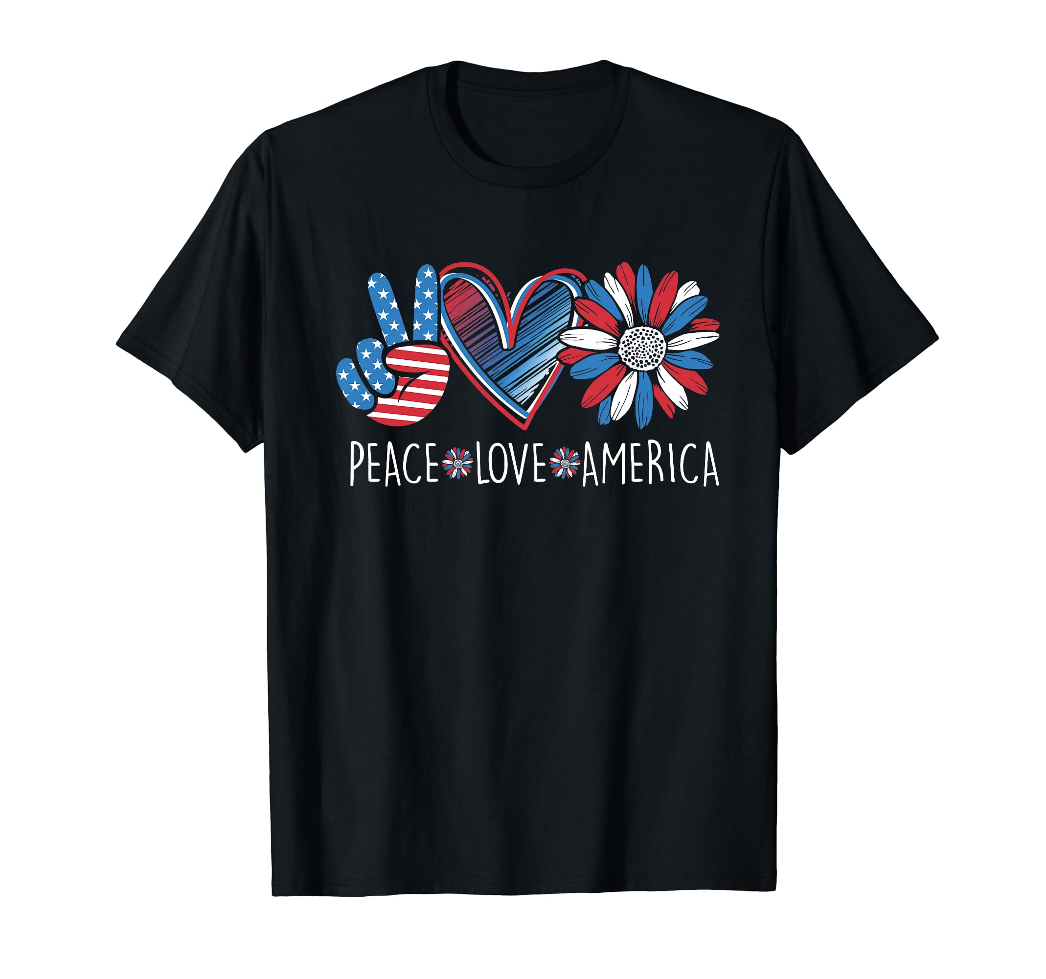 Peace Love America Daisy 4Th July T-Shirt - Graphic Print Men Women - T-Shirt, Sweatshirt, Hoodie