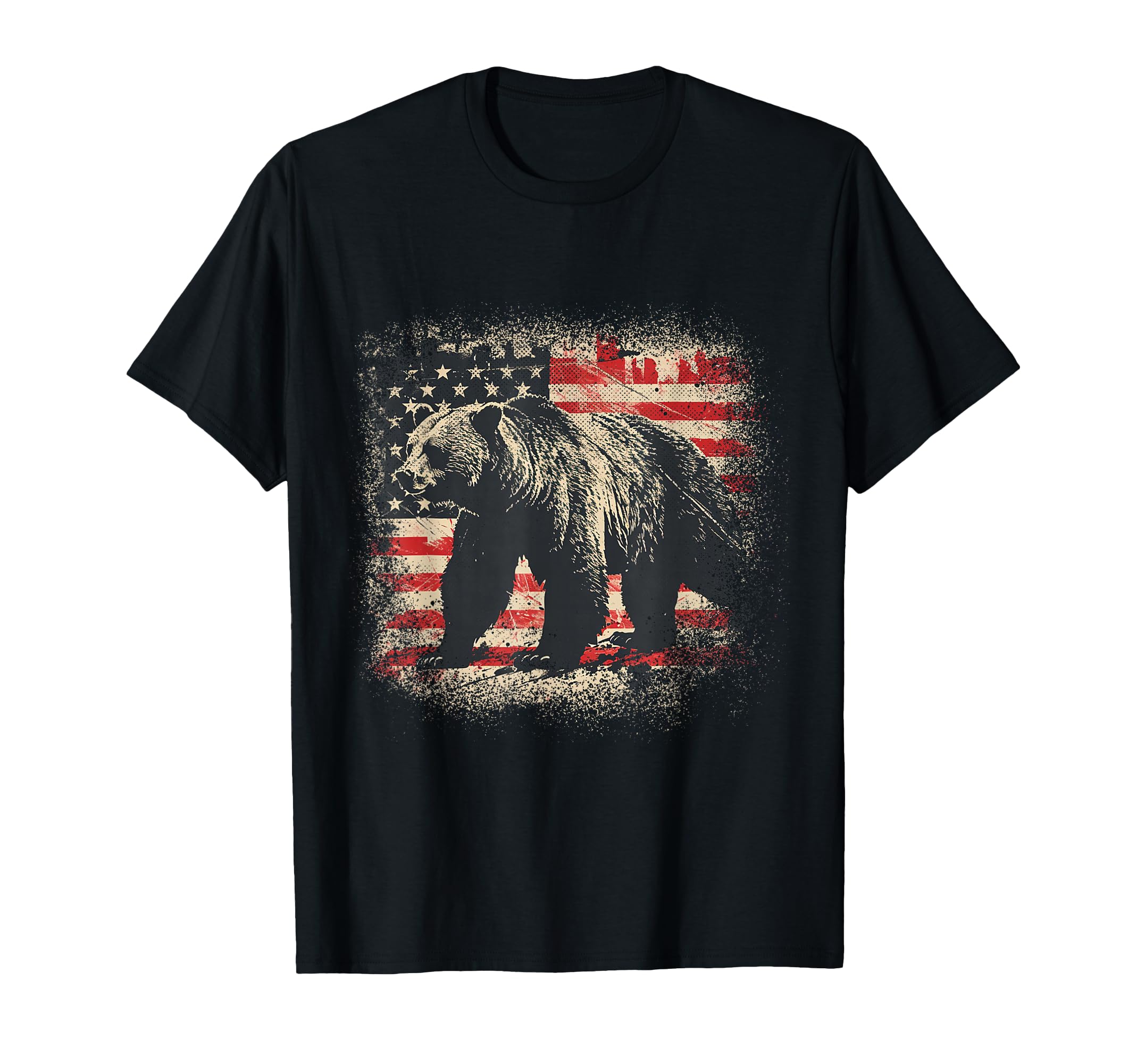 Grizzly Bear Distressed Patriotic T-Shirt - Trendy Graphic for Adults - T-Shirt, Sweatshirt, Hoodie