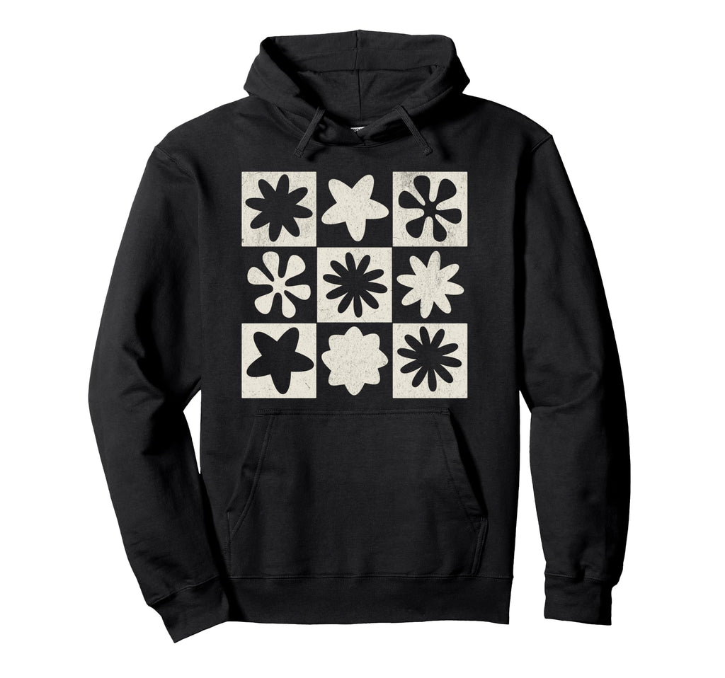 Boho Neutral Flowers Grid Hoodie - Casual Everyday Wear Unisex - T-Shirt, Sweatshirt, Hoodie