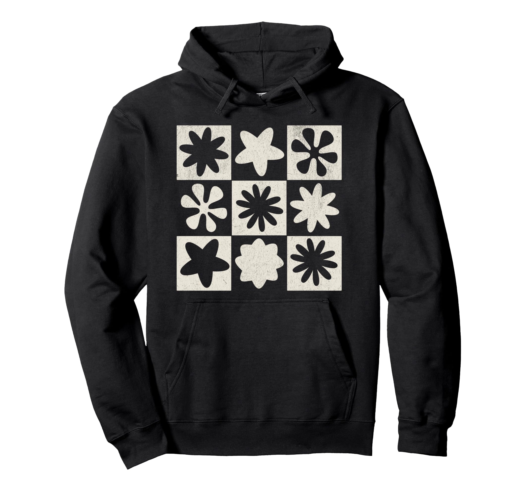 Boho Neutral Flowers Grid Hoodie - Casual Everyday Wear Unisex - T-Shirt, Sweatshirt, Hoodie