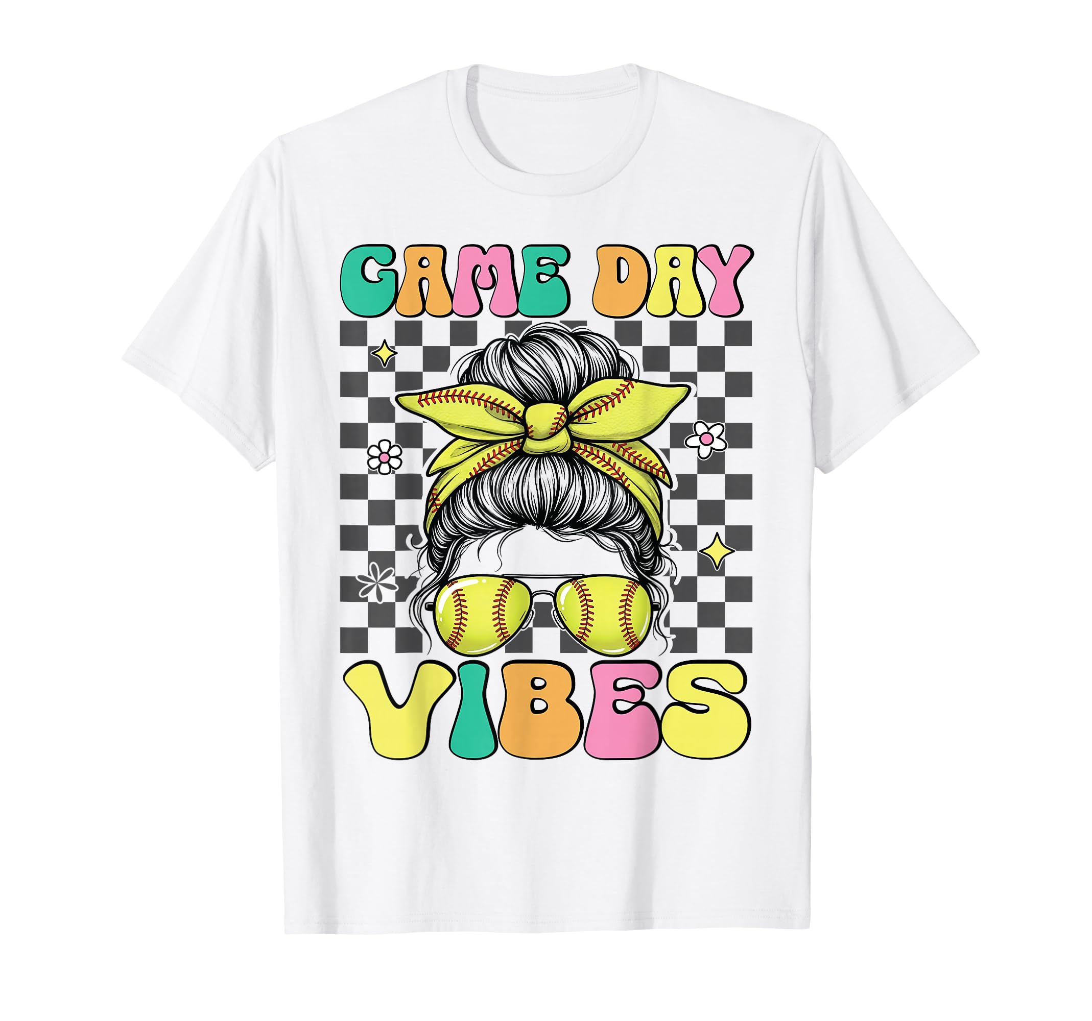 Softball Game Day Vibes Messy Bun T-Shirt - Unique Graphic Men Women - T-Shirt, Sweatshirt, Hoodie