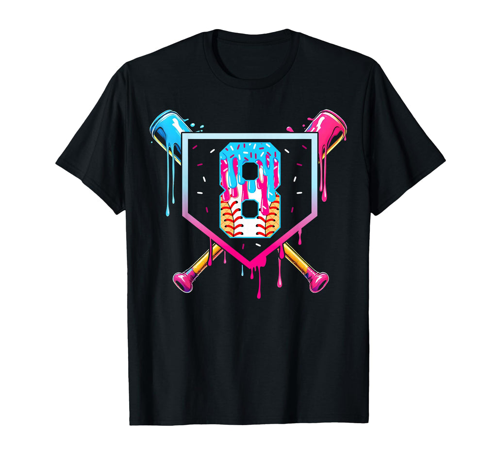 Baseball 8 Year Old Ice Cream Drip T-Shirt - Custom Art Print for Adults - T-Shirt, Sweatshirt, Hoodie