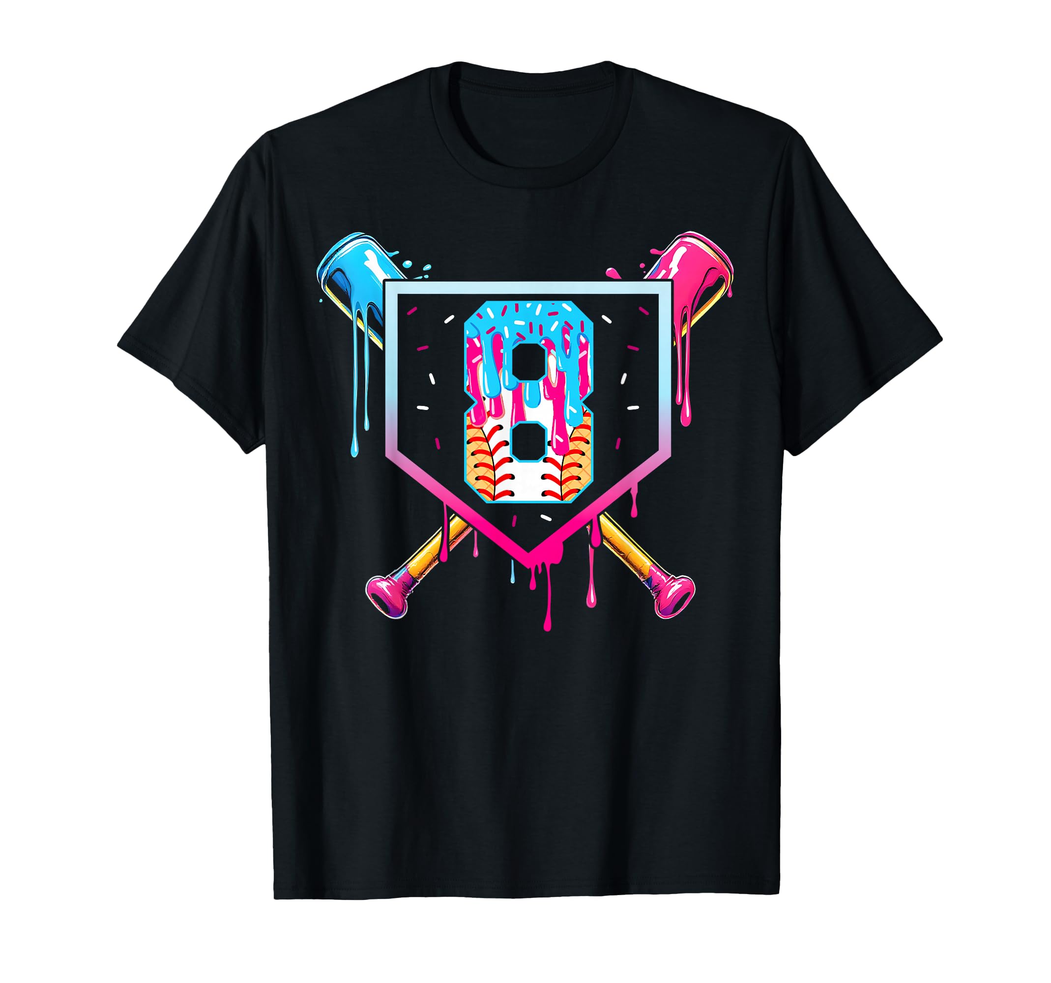 Baseball 8 Year Old Ice Cream Drip T-Shirt - Custom Art Print for Adults - T-Shirt, Sweatshirt, Hoodie