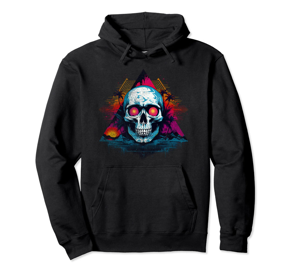 Skull Vaporwave Retrowave Aesthetic Hoodie - Custom Art Print Men Women - T-Shirt, Sweatshirt, Hoodie