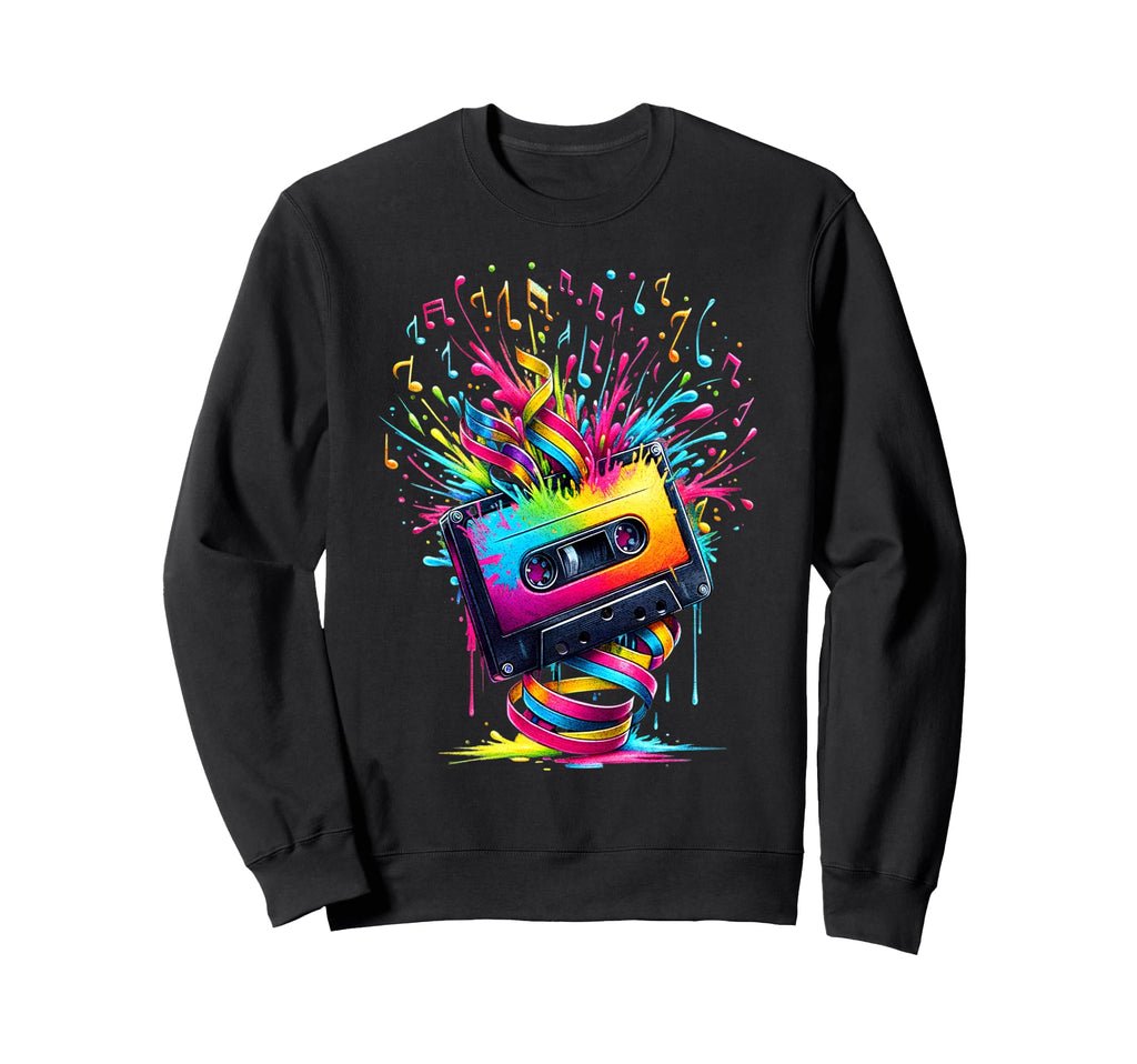 80S 90S Music Notes Cassette Sweatshirt - Fun Novelty Design Men Women - T-Shirt, Sweatshirt, Hoodie