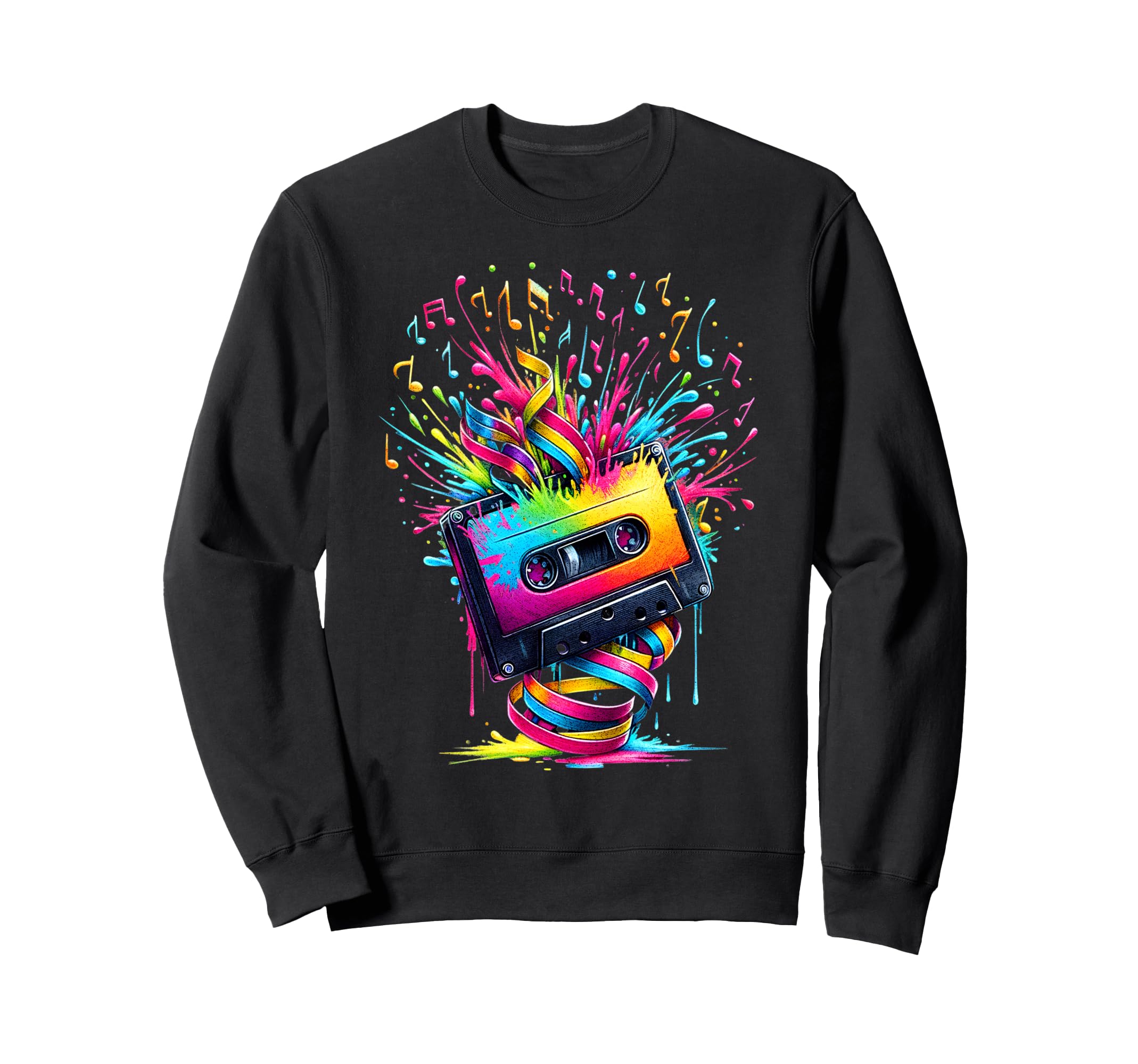 80S 90S Music Notes Cassette Sweatshirt - Fun Novelty Design Men Women - T-Shirt, Sweatshirt, Hoodie