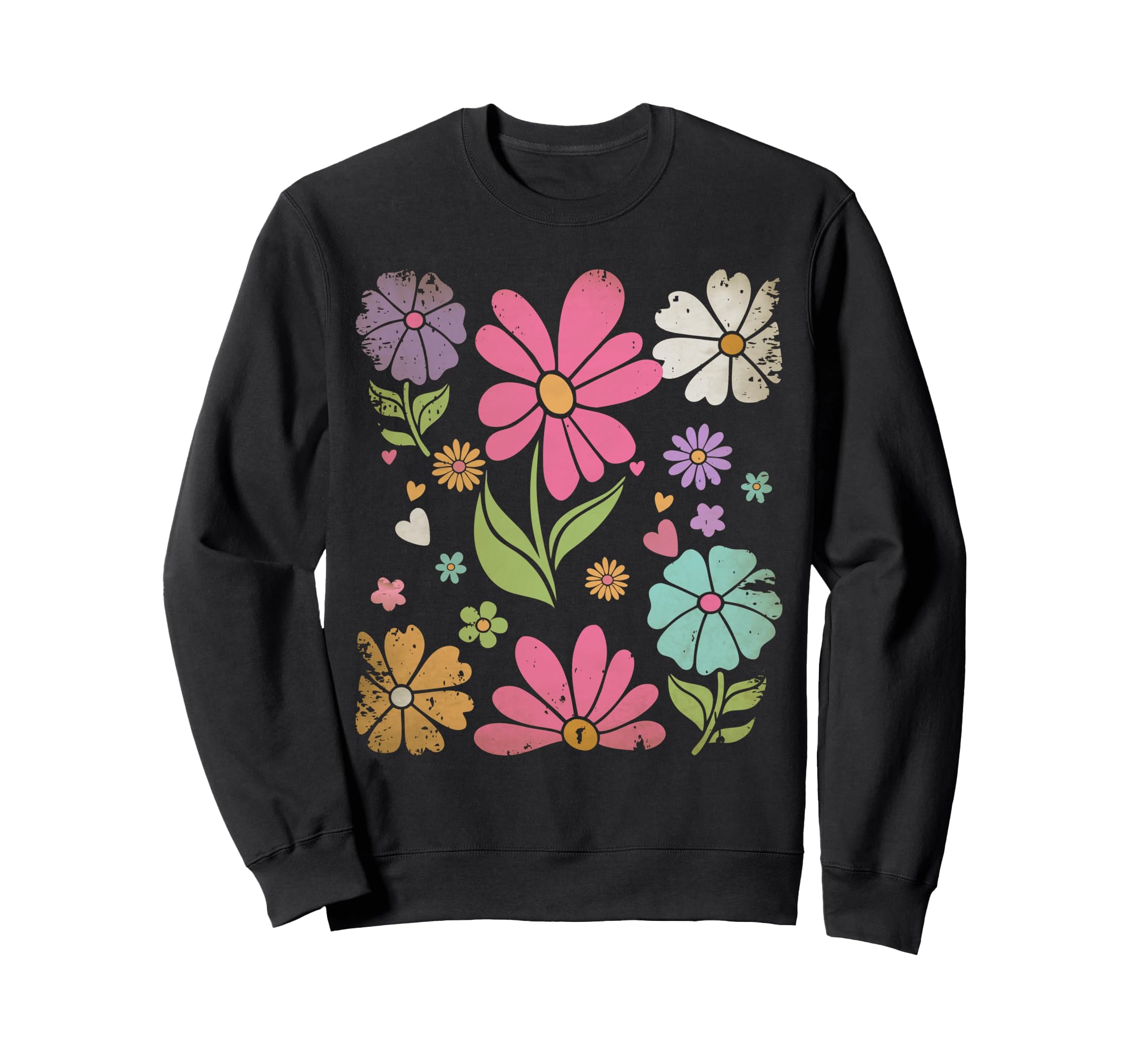 Boho Wildflowers Distressed Sweatshirt - Fun Novelty Design Men Women - T-Shirt, Sweatshirt, Hoodie