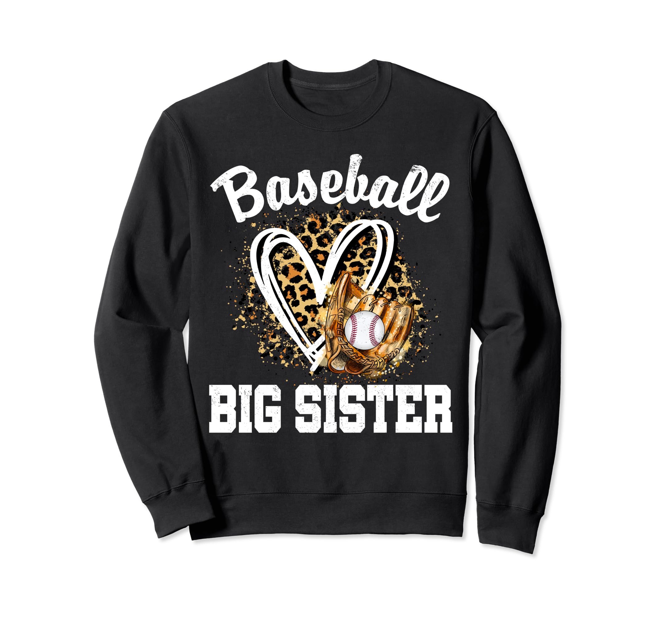 Baseball Big Sister Leopard Heart Sweatshirt - Minimalist Print Men Women - T-Shirt, Sweatshirt, Hoodie