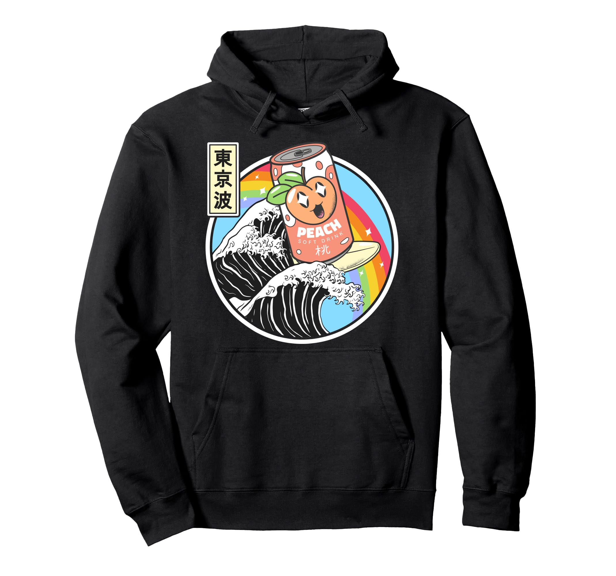 Peach Soda Surfing Kanagawa Wave Hoodie - Fun Novelty Design for Adults - T-Shirt, Sweatshirt, Hoodie