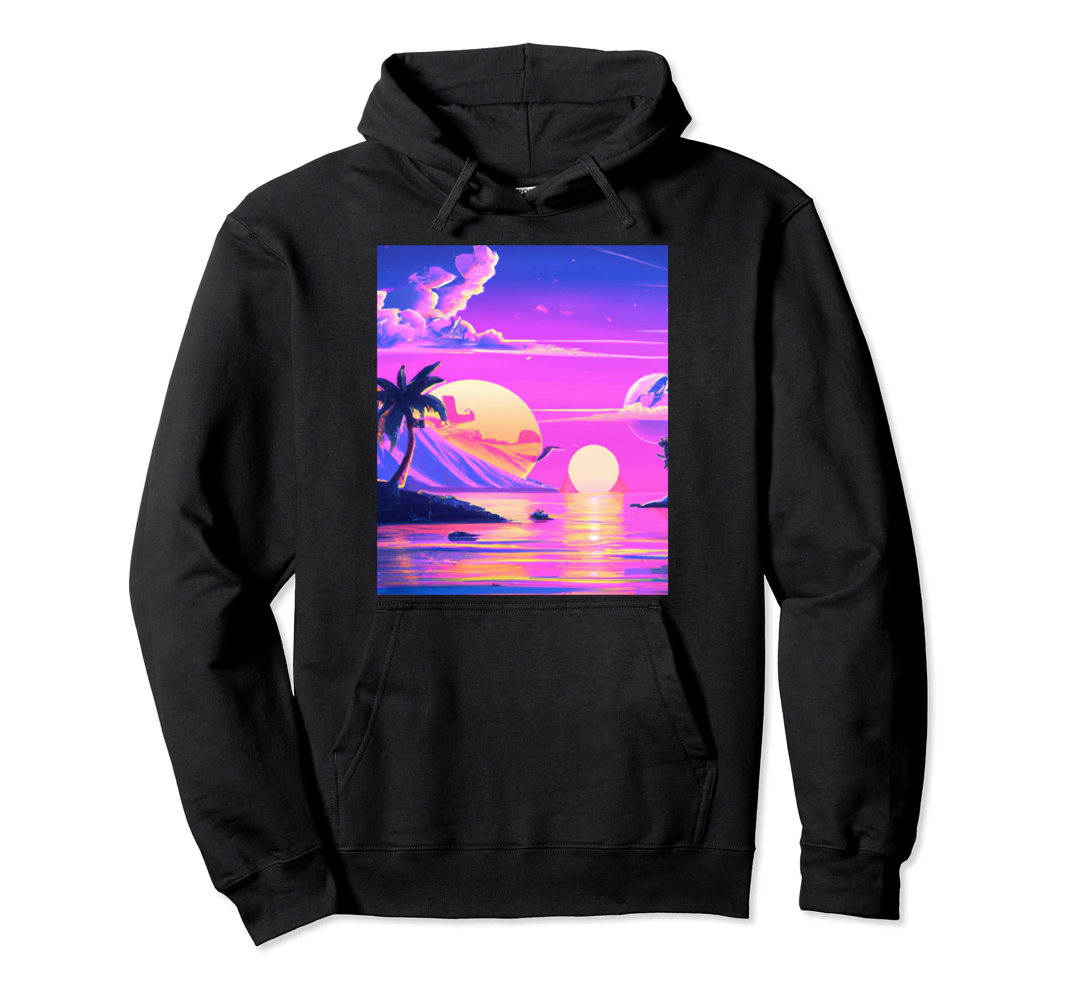 Hawaii Vaporwave Sunset Synthwave Hoodie - Novelty Apparel Men Women - T-Shirt, Sweatshirt, Hoodie